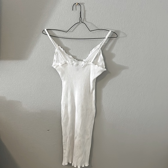 white summer button-up corduroy ribbed mini midi dress sz. medium - Picture 3 of 4